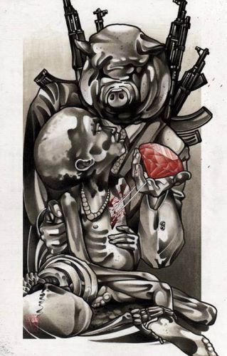 Schwarz-Weiss-Tattoo-Gewalt