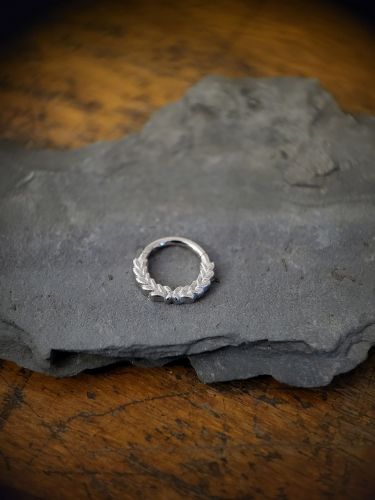 Unser Wreath Clicker ist aus hochwertigem Edelstahl hergestellt und ist ideal für dein Septum Piercing geeignet. Getoppt wird es durch das super schicke und einzigartige Design mit wunderschönen Edelstahldetails in Lorbeerkranz-Optik.
