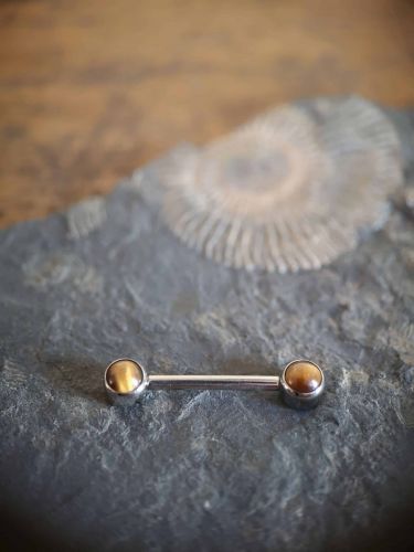 Hochwertig gefasste Tigeraugen, die durch ihre frontale Ausrichtung Ideal für Nippel-Piercings sind.