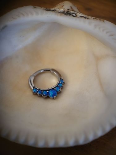 SS316L JEWELLED SEPTUM CLICKER W. 7 OPAL-SETTING - Surgical Steel 316L – handpoliert