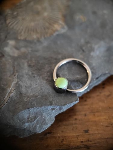 Hochwertig gefasste Jade, die durch ihre frontale Ausrichtung Ideal für Septum oder Daith Piercings ist.